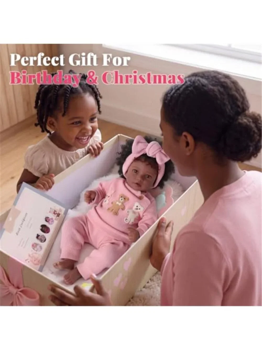 20 Inch Black Reborn Baby Girl Doll Hand Rooted Hair Rattles Complete Gift Set